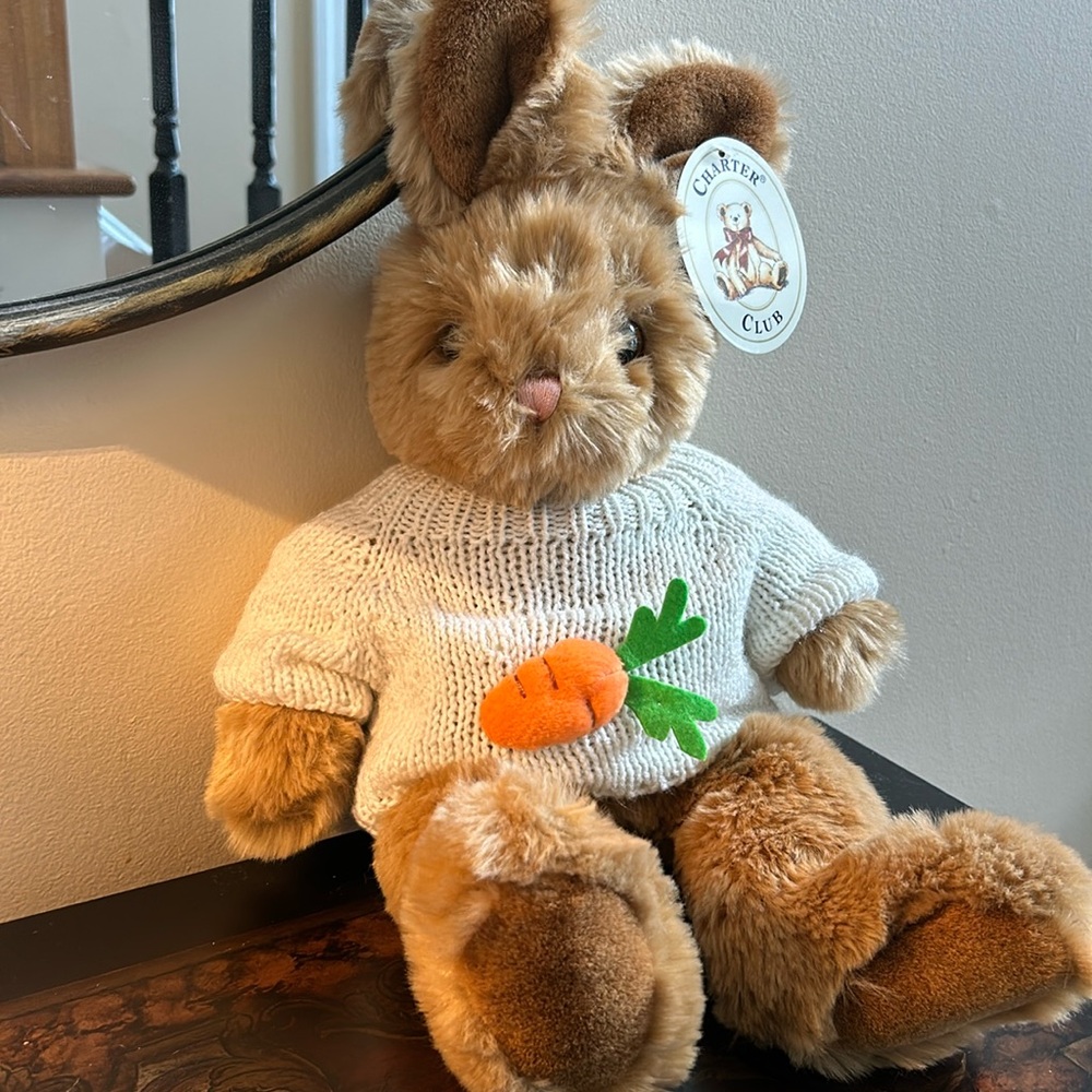 Charter Club Plush Bunny in White Sweater with Carrot Stuffed Animal 19"